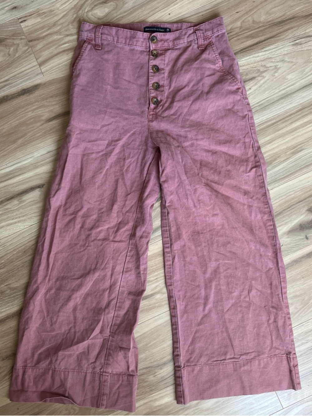 Abercrombie & Fitch Girls Wide-Leg Button-Front linen Pants in Rose